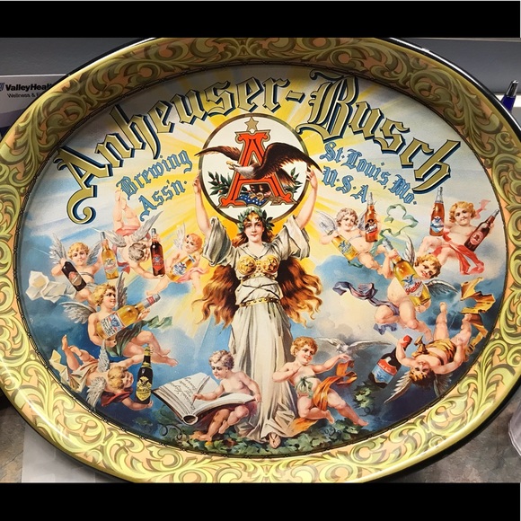 Vintage Anheuser Busch Brewing Cherub Metal Tray - Picture 2 of 8